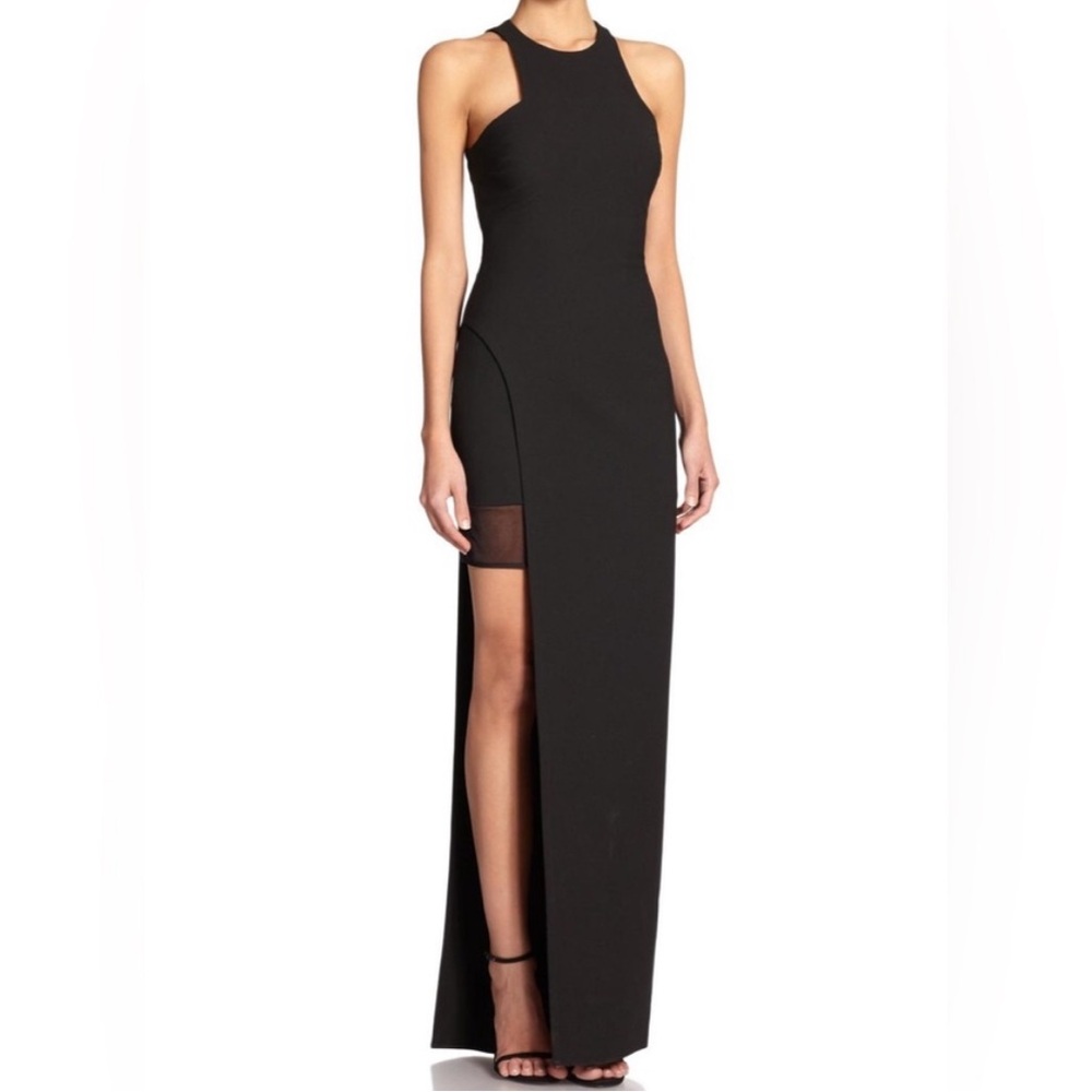Elizabeth and James Tegan High-Slit Chiffon Maxi Dress, Black Size 2 - Picture 2 of 9